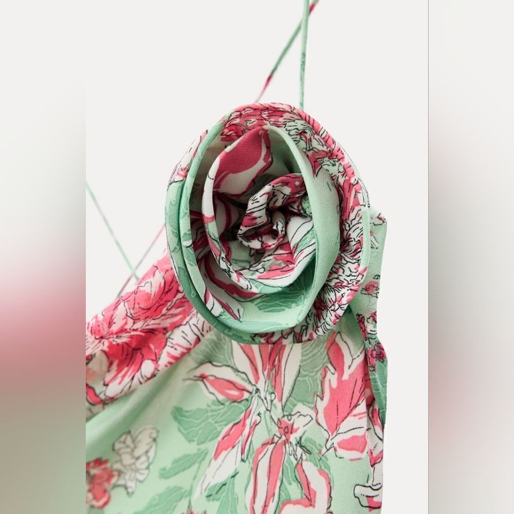 NWT ZARA FLORAL PRINT SLIP DRESS GREEN AND PINK - Picture 16 of 16